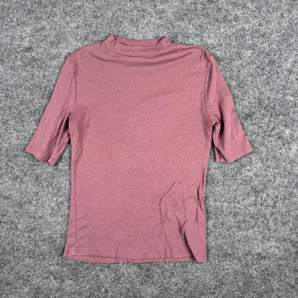 A New Day Top Womens Size Small Pink Ribbed Mock Neck Cotton Modal Stretch